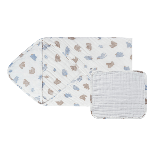 9-Layer Hooded Baby Bath Towel (Organic Cotton) - Rhino Hippo