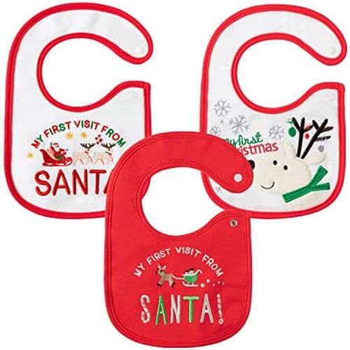 3Pcs Christmas Baby Cotton Bibs with Resin Button Newborn Infant Bibs Christmas Keepsake Baby Gift for Drooling Feeding