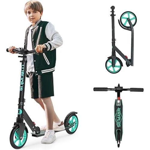 Kick Scooter for Ages 6+,Kid, Teens & Adults. Max Load 240 LBS. Foldable, Lightweight, 8IN Big Wheels for Kids, Teen and Adults, 4 Adjustable Levels. Bearing ABEC9