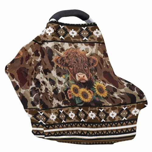 Sunflower Cow Aztec Print Car Seat Covers Baby Multi-Use Car Seat Canopy Carrier Cover, Breathable Breastfeeding Cover Western Baby Stuff Boys & Girls