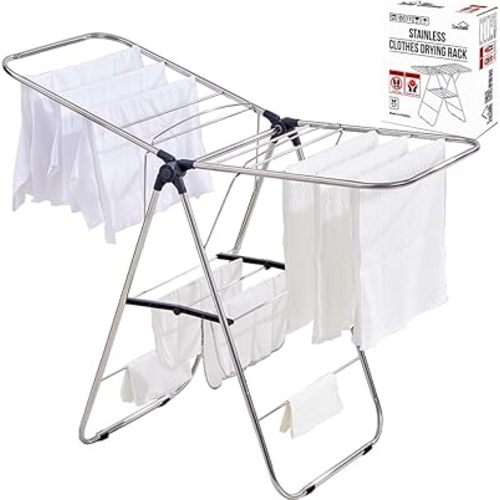 TRES BELLE 25NEW Stainless Steel Clothes Drying Rack(M)–Foldable,Lightweight,No-Slip Rods,Made in Korea,Indoor & Outdoor Use,Rust-Resistant,Towels,Underwear,Baby Clothes Drying–M Sizes
