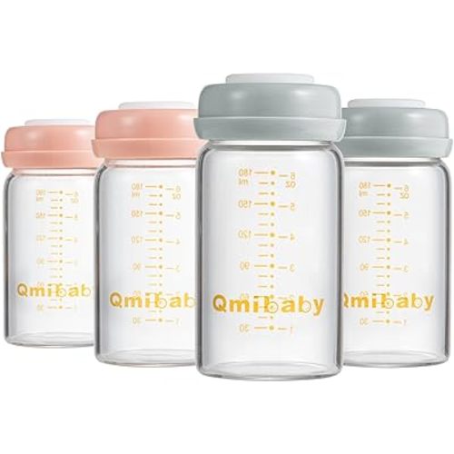 Breast Milk Storage Bottles 180ml 6oz BPA-Free Leak-Proof Baby Bottle for Breastmilk Storage Wide Neck Bottles with Screw Ring Sealing Disk Breastfeeding (Grey+Pink, 180ml-4Packs)
