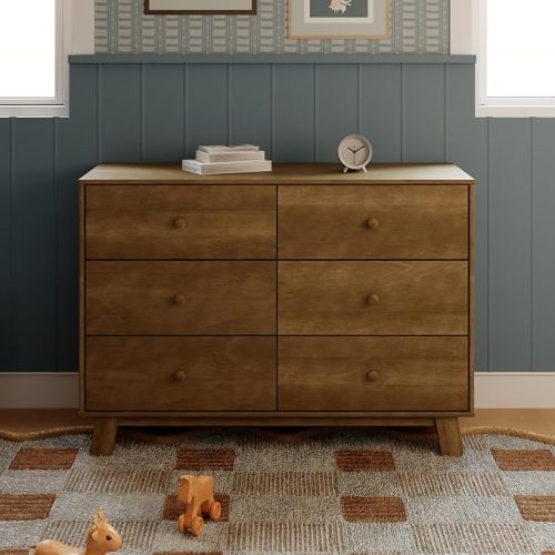 Babyletto Hudson Modern 6-Drawer Assembled Double Dresser in Natural Walnut, Greenguard Gold Certified