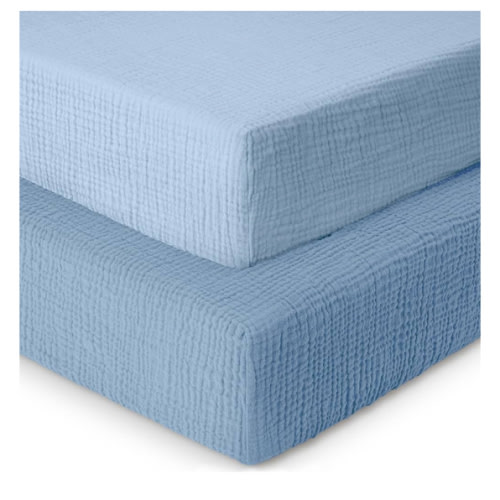 Baby Crib Sheets,Muslin Crib Sheet Girls,Boys,Crib Sheet,Breathable Toddler Bed Sheets,2 Pack Crib Sheets Cotton for Standard Cribs and Toddler Mattress Fitted,52x28 |Blue and Light Blue