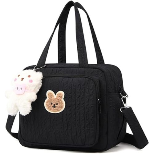 Lushandy Baby Diaper Bag Tote, Mom Bag Cute Crossbody Diaper Bags Baby Travel Bags for Girl Pañaleras Para Bebe (Black, Large)