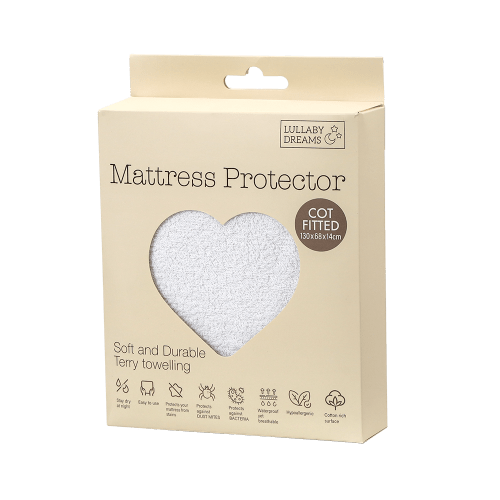 Lullaby Dreams Waterproof Mattress Protector Cot Fitted White