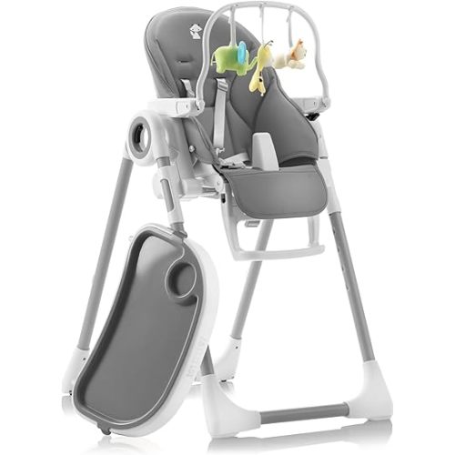 Baby High Chair Adjustable to 7 Different Heights - Foldable High Chairs for Babies and Toddlers - Silla para Comer de Bebe - Dark Grey