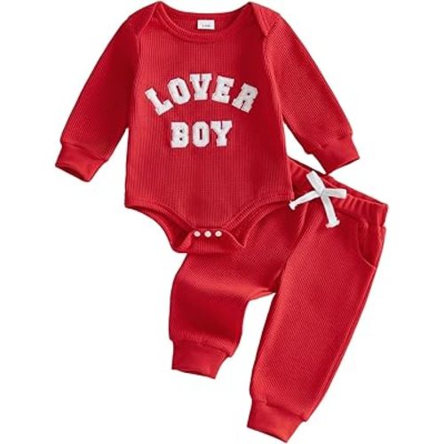 MERSARIPHY Newborn Baby Boy Fall Winter Clothes Mama's Boy Little Dude Outfit Embroidery Waffle Knit Romper Pants Sets