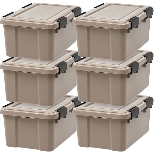 IRIS USA 6-Pack 19 Qt Storage Bins with Gasket Lids, Tan