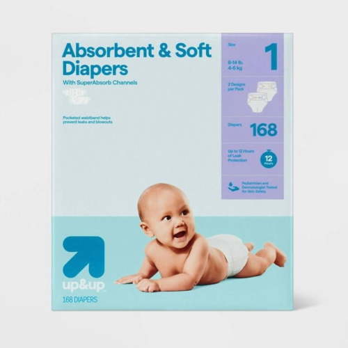 Disposable Baby Diapers, Size 1, 168ct