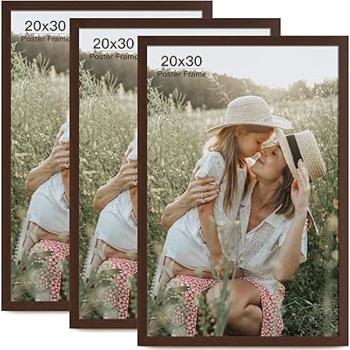 20x30 Frame Set of 3, Dark Brown Wood Grain 20x30 Poster Frame for Gallery Wall Mounting (3 Pack,Walnut)