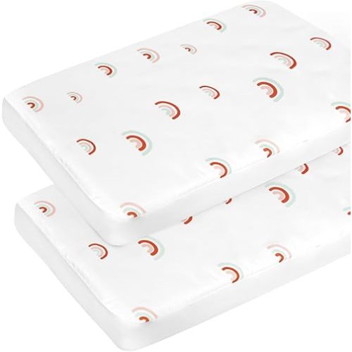 Pack n Play Sheets 2 Pack (27"x 39"x 5") Rainbow Mini Crib Sheets for Baby Girls Boys, Portable Playard Sheet, Ultra Soft Microfiber Pack n Play Mattress Sheet Cover