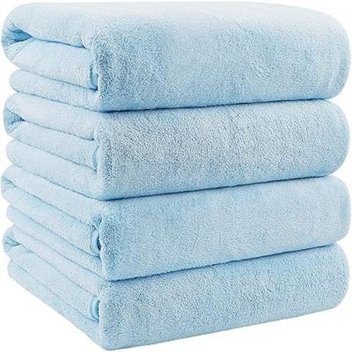 Orighty Bath Towels Pack of 4 (27’’ x 54’’) - Soft Feel Microfiber Bath Towel, Highly Absorbent Microfiber Towels for Body, Quick Drying, Bath Towel Set for Sport, Yoga, SPA, Fitness - Blue