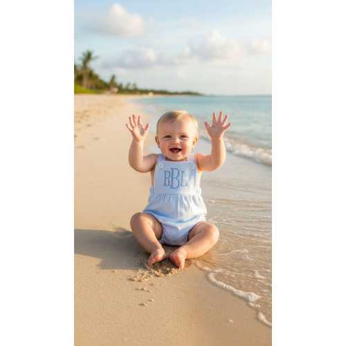 Personalized Boy Bubble Romper – “ Monogrammed Beachwear ” Custom Name Outfit