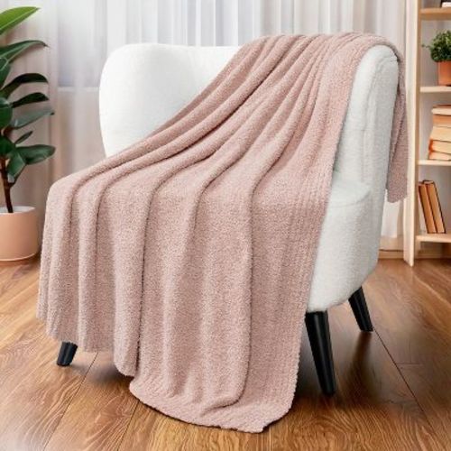 PAVILIA Plush Knit Throw Blanket for Couch Sofa Bed, Super Soft Fluffy Fuzzy Lightweight Warm Cozy All Season, Tan Taupe/Throw - 50x60