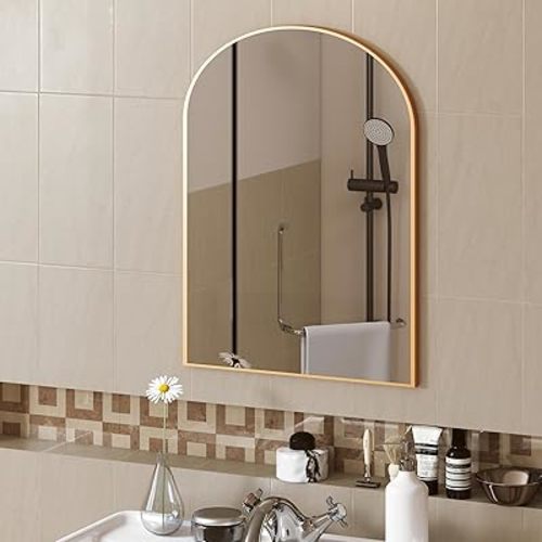 DUMOS Gold Metal Arch Vanity Rounded Rectangle Bathroom Mirrors for Over Sink Wall, 20x30 Inch Large Matte Mirror, Modern Decorative for Restroom, Farmhouse