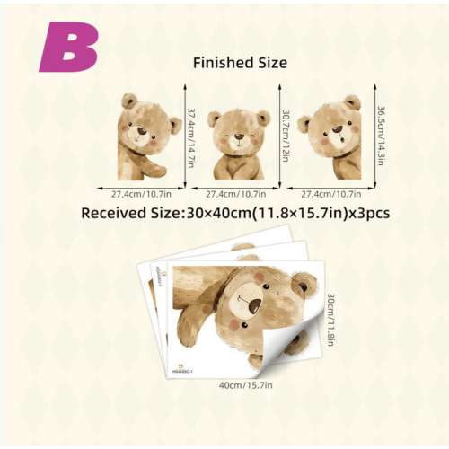 Cute Bears Wall Decals, Nursery Wall Stickers for Kids Room, Teddy Bear Wall Art for Baby Boy Girl, Forest Animal Peel and Stick Decor