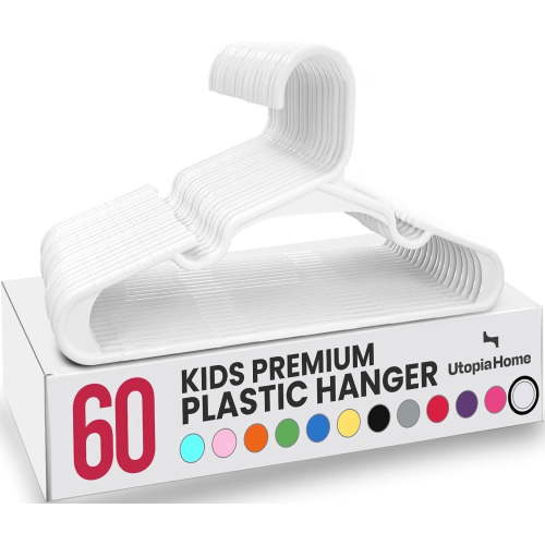 Utopia Home Kids Hangers 60 Pack – 11.5 Inch Baby Closet Hangers White | Plastic baby hangers | Fits children's & infant clothes | Gentle on delicate garments
