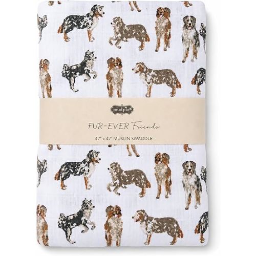 Mud Pie Baby Dog Breed Swaddle Blanket, Australian Shepherd, 47" x 47", Aussie