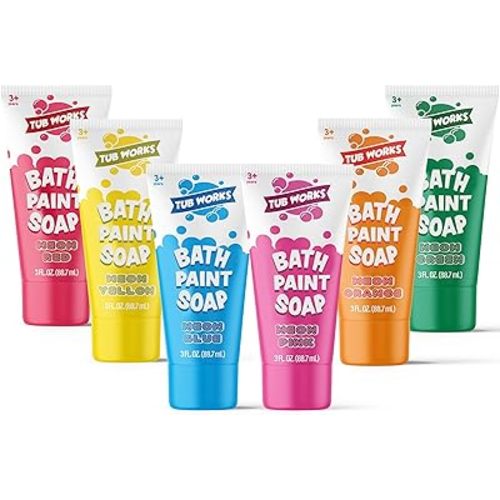 Tub Works® Bath Paint Soap Bath Toy, Neon 6 Pack | Non-Toxic | Washable Bathtub Paint for Finger Painting on Tub Walls | Ideal Toddler Bath Toys for Creative Play | Easy to Clean, Fun Paint Soap