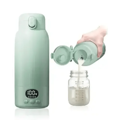 Portable Bottle Warmer - Dual Heating Modes for Breast Milk & Water, 17 Ounces, Fast Heating, Long Lasting Battery, Ideal for Travel, Outdoor, Baby Shower, Light Green