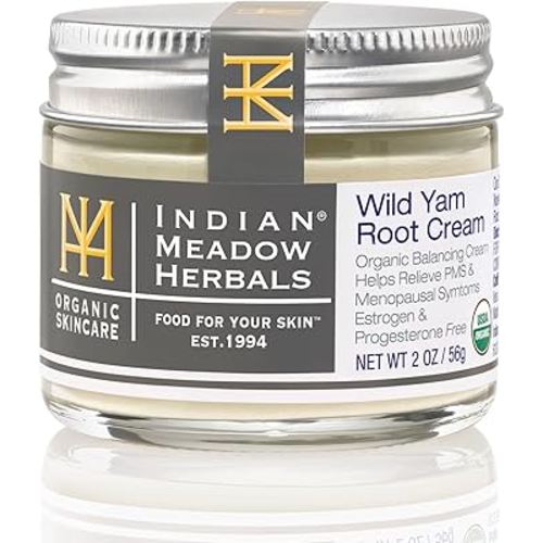 Indian Meadow Herbals Wild Yam Root Cream (2oz) - USDA Certified Organic Balancing Cream for PMS & Menopause Relief - Estrogen & Progesterone-Free. Handmade By US. Woman-owned & Operated Since 1994.