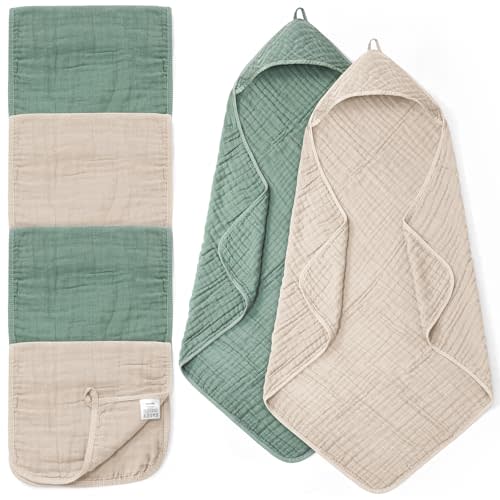FAVERDIIY Extra Large 35x35 Inch Baby Towel and Washcloths Set, 6-Layer Muslin Baby Hooded Towel| Ultra Soft & Highly Absorbent Bath Bath Towel for Newborn, Infant & Toddler, Shower Gifts Essentials