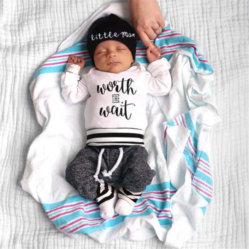 Izhansean Newborn Infant Baby Boy Little Brother Long Sleeve Romper Pant Outfits Clothes Worth The Wait 12-18 Months