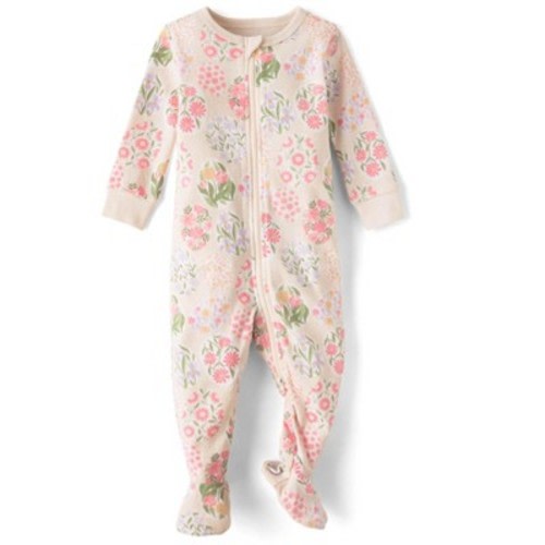 Gymboree Baby Girls Long Sleeve Floral Easter Egg Snug Fit Cotton Footed One Piece Pajamas White 0-3 M