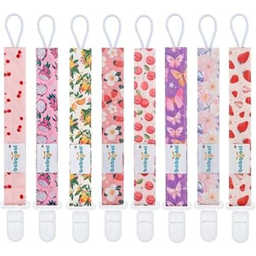Babygoal Fruit Pacifier Clips, 8 Pack Binky Paci Holder Clips for Baby Boys and Girls Fits for Most Pacifier, Binkie Styles & Baby Teethers & Toys and Gift 8PS52-B