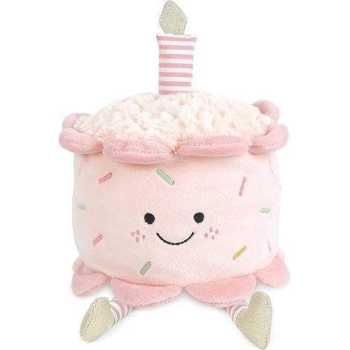 MON AMI Stuffed Birthday Cake Plush Toy – 7x5” Pretend Play Toy for Toddlers, First Birthday Gift for Kids, Party Decoration (Pink)
