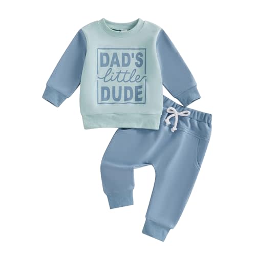 MoZiKQin Baby Boy Fall Winter Clothes Dads Little Dude Long Sleeve Shirt and Pants Set Cute Infant Toddler Boy Outfits