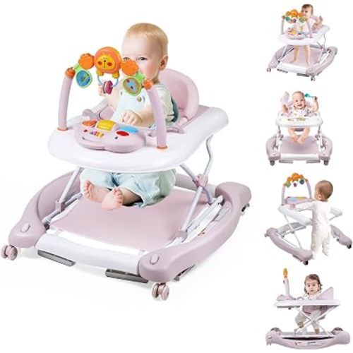 Boyro Baby Baby Walker, 5-in-1 Baby Walkers for Boys and Girls 6-12 Months with Bouncer, Removable Footrest, Feeding Tray & Music, Foldable & Adjustable Activity Walker for 6-18 Months Toddler Infant