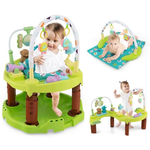 Infans Baby Activity Center, 3-Stage Bouncing Activity Saucer & Playtime Mat & Activity Table, 3 Adjustable Heights for Infants & Toddlers, Green