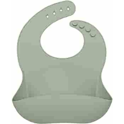 Loulou Lollipop Soft, Waterproof Silicone Feeding Bib for Babies and Toddlers 3 to 36 Months, Easy to Clean, Adjustable Fit and Catch-All Pouch - Silver Sage
