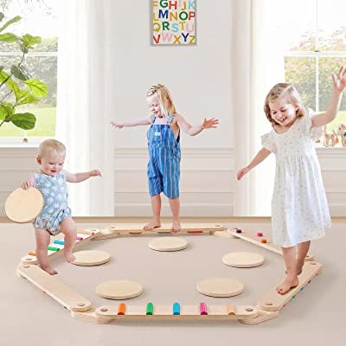 Tiny Land Wooden Balance Beam, 6 PCS Toddler Balance Boards, Montessori Balance Beam for Kids Development, Coordination Motor Skills Gymnastics Obstacle Course Toys For Girls Boys