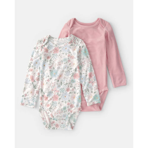 Baby Girl 2-Pack Butterfly Garden PurelySoft Multipack Bodysuits - Pink/Ivory | Carter's