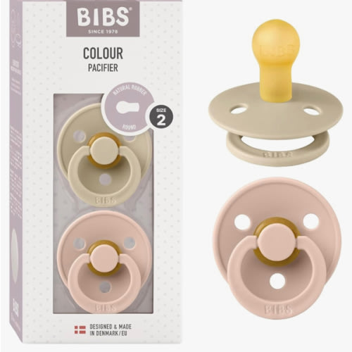 Bibs Pacifiers Color Collection, Set of 2 BPA-Free Latex Pacifiers Made in Europe, Round Nipple Baby Pacifier.