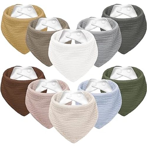 Susurration Muslin Baby Drool Bibs 10Pack Soft Triangular Adjustable Bandana Bibs for Unisex Baby Girls & Boys