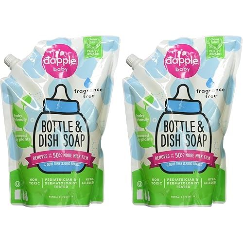 Dapple Refill Pack Baby Bottle and Dish Liquid, Fragrance Free, 33.8 Fluid Ounce (Pack of 2)