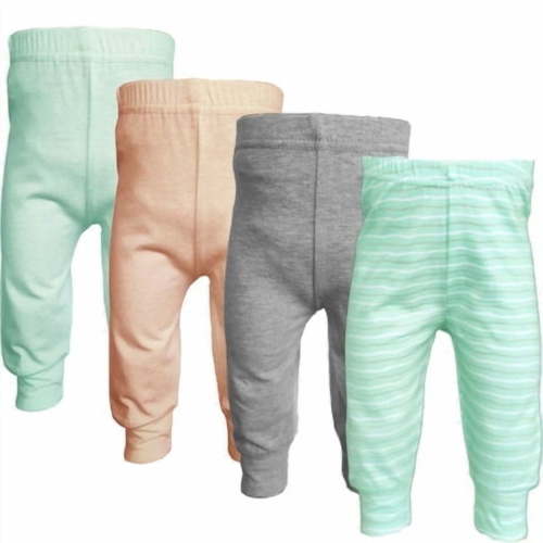 123 Bear Baby & Toddler Cuffed Ankle Pants, Cotton Spandex Leggings, Mint 4-Pack, 0-3 Months