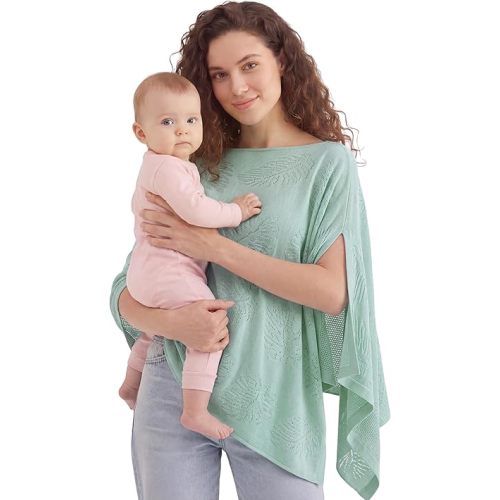 PATPAT Mesh Nursing Cover, Breathable Jacquard Knit Poncho, Sage Green