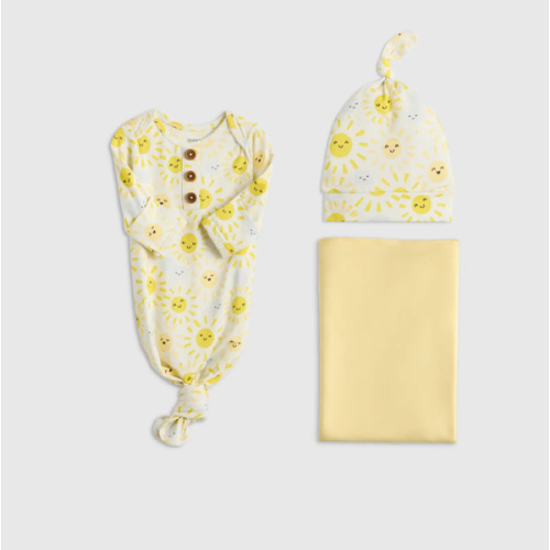 Bamboo Gown, Hat & Swaddle Set in Sunshine