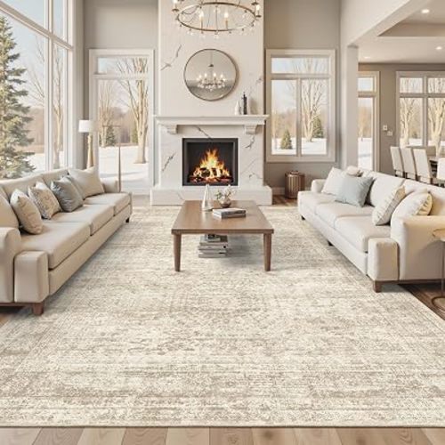 Soalmost 10x12 Area Rugs for Living Room Washable Rug Non-Slip Beige