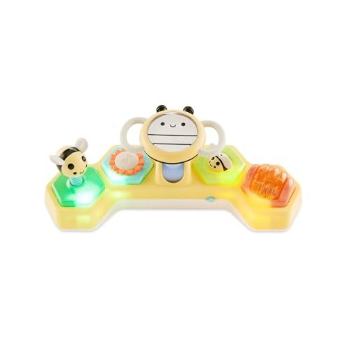 Skip Hop Tummy Time & Seated Play Cause & Effect Developmental Baby Toy with 5 Activities and 2 Ways to Play, Lights, Songs and Sounds, Farmstand See & Bee Steering Wheel, Age 3m+