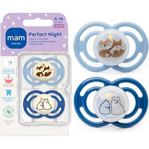 MAM Perfect Baby Premium Pacifier 6-16 Months, Extra Thin Nipple, 2 Pack