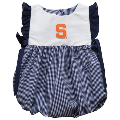 Syracuse Orange Vive La Fete Girls Infant Gingham Puffy Bubble Dress - Navy