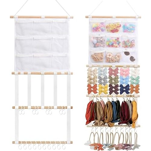kangaroo Headband Holder Hair Bows Organizer for Baby Girls Multi-pocket Bow Holder Hair Accessories Wall Hanging Organizer for Toddler Baby Girl Nursery Room Decor