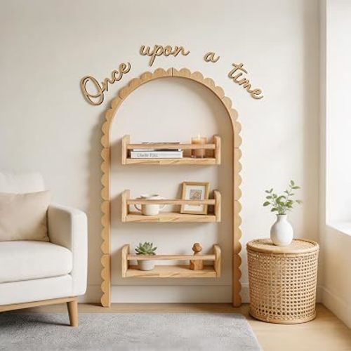 5 Pcs Nursery Wall Bookshelf, Unfinished Scalloped Wood Arch Frame