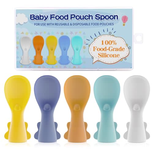 Infant Feeding Essentials & Baby Food Pouches Attachable Toppers: Seamless, Non-Drip Spoons for Baby's Diet, Compatible with Assorted Pouch Forms, Perfect for Infants 3+ Months, Pack of 5